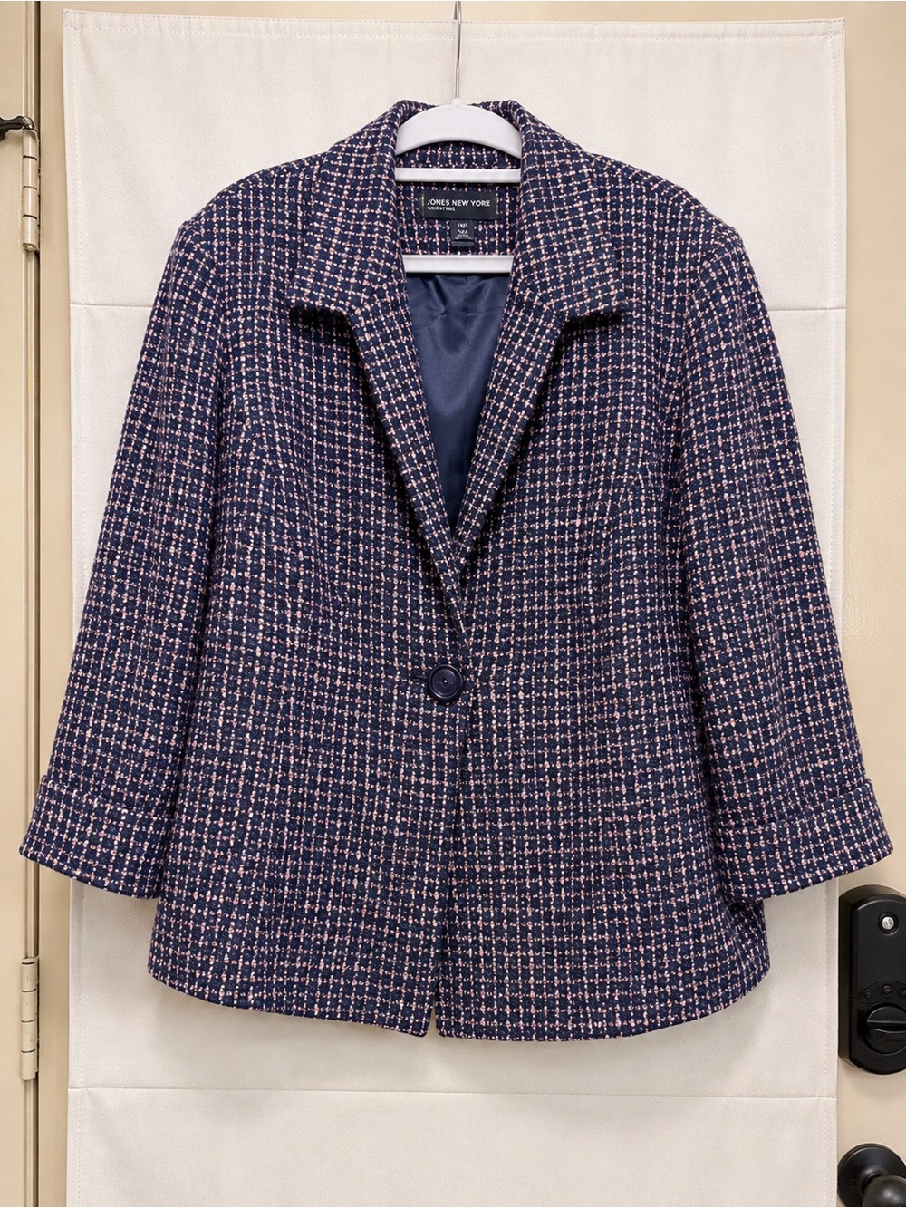 Jones New York Signature Wool Blend Tweed Blazer Navy Pink Plus Size 16W